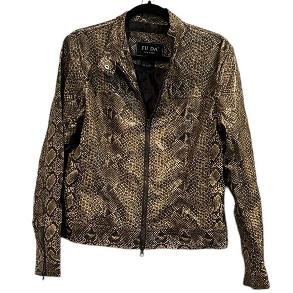 FUDA New York Vegan Snake Skin Faux Leather Size Medium Moto jacket bomber - Picture 1 of 7